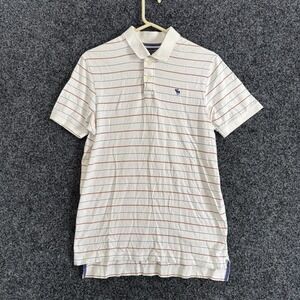 Vintage Abercrombie & Fitch White w Blue & Red stripes SS Polo Shirt Sz Large
